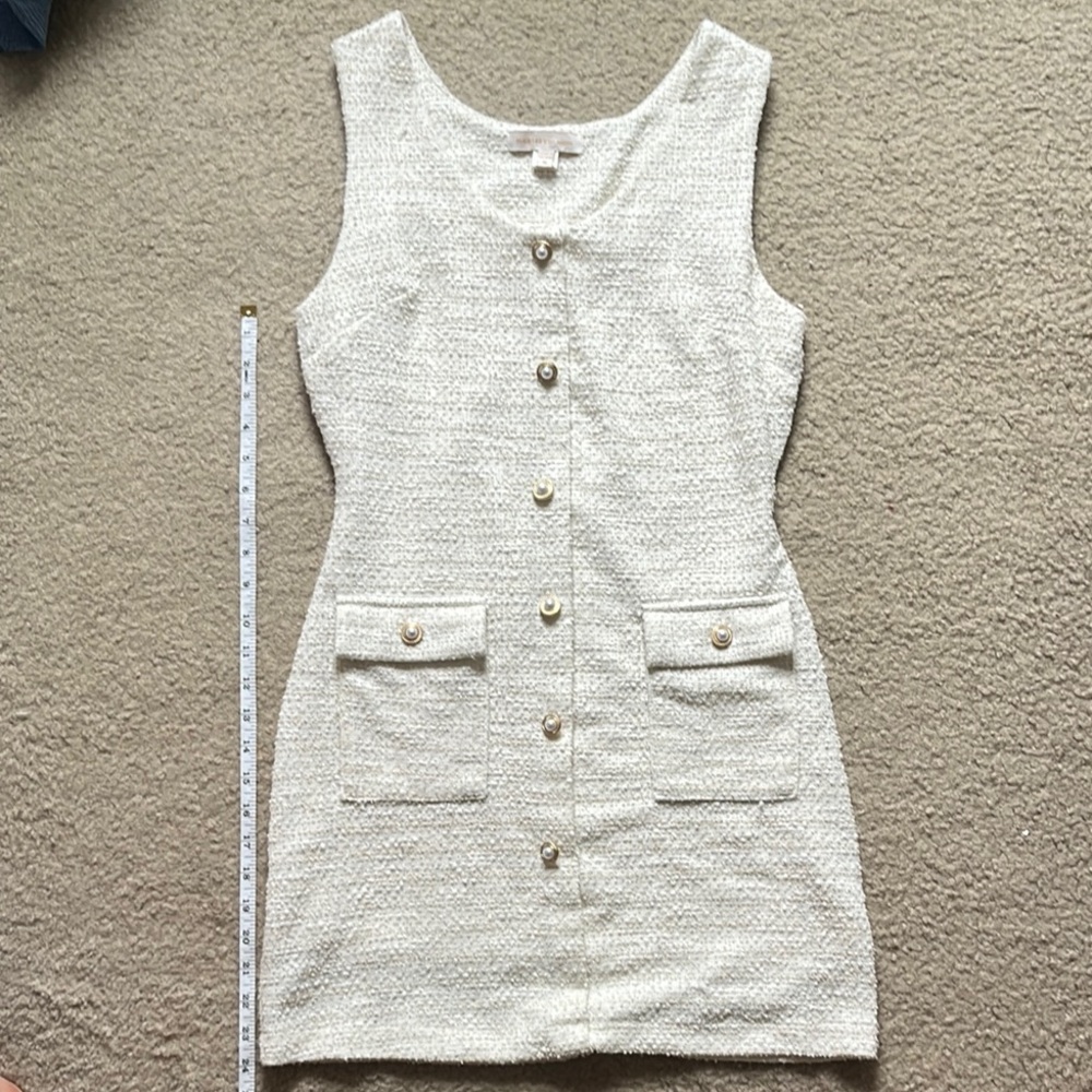 Monteau Tweed Style Cream Sleeveless Dress